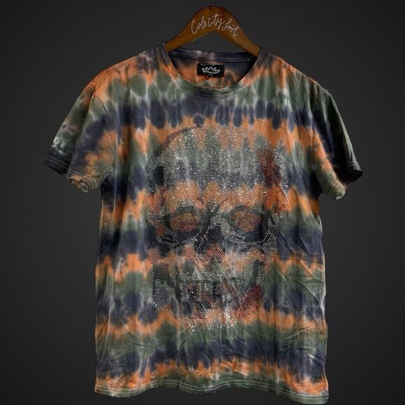 Heads Or Tails Rhinestone Skull Tie Dye T Shirt Medium Bling - Picture 1 of 6